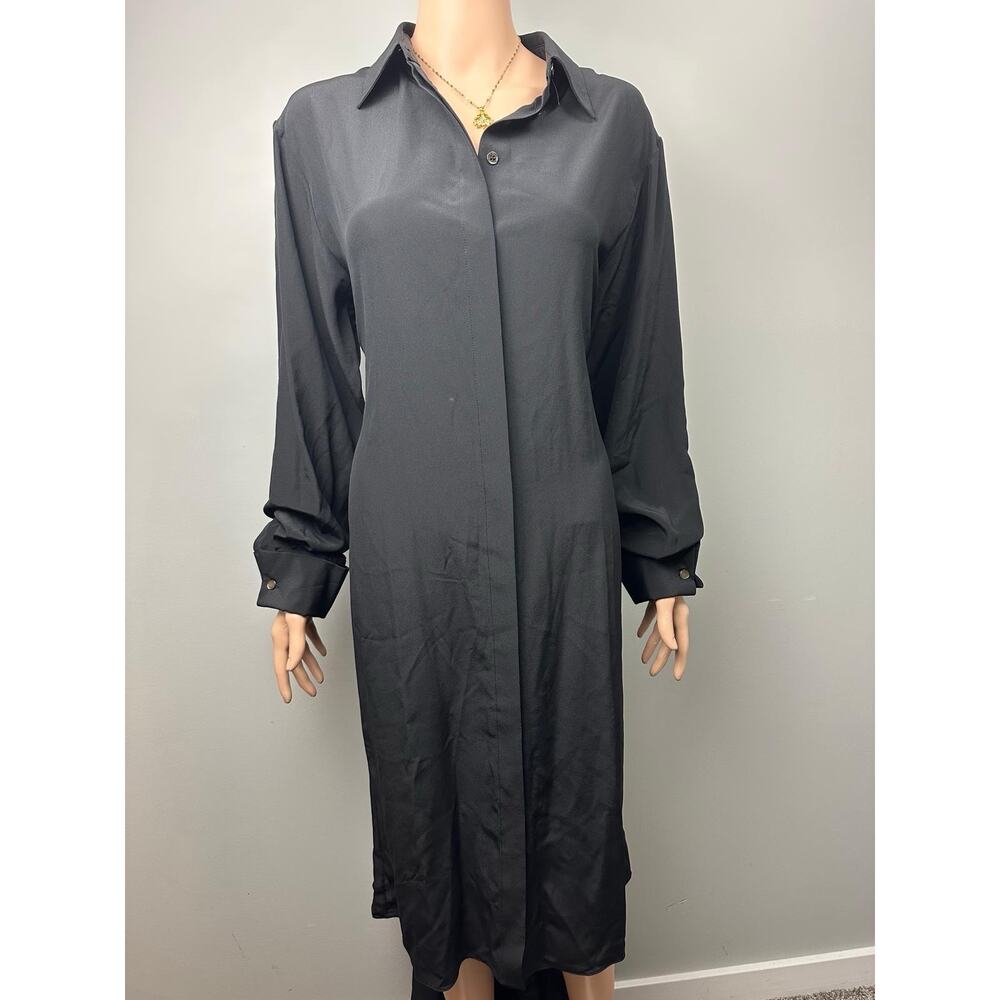 Michael Kors Collection Black Silk High Low Shirt Dress Made in Italy Size 10